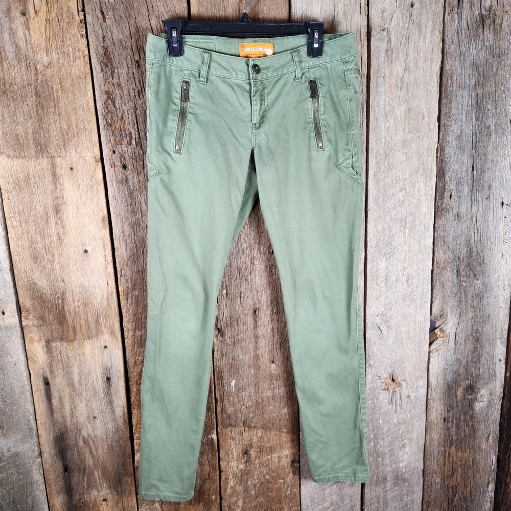Y2K Joujou Womens Green Cargo Skinny Pants Size 7 Utility Zipper Pockets Stretch